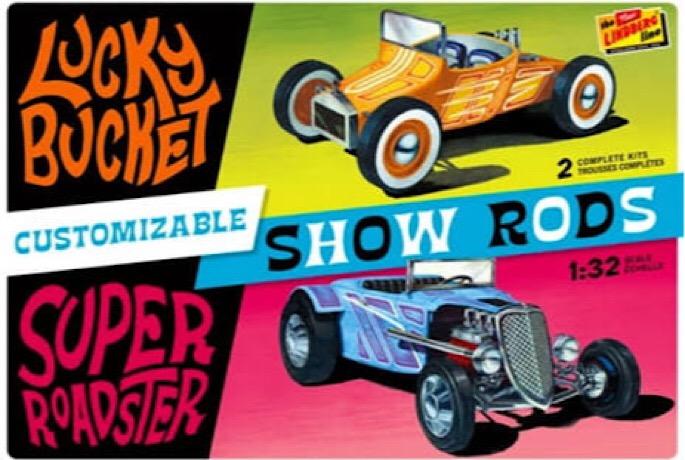 Lindberg Customisable Show Rods Lucky Bucket and Super Roadster 1:32 Scale Model Kit