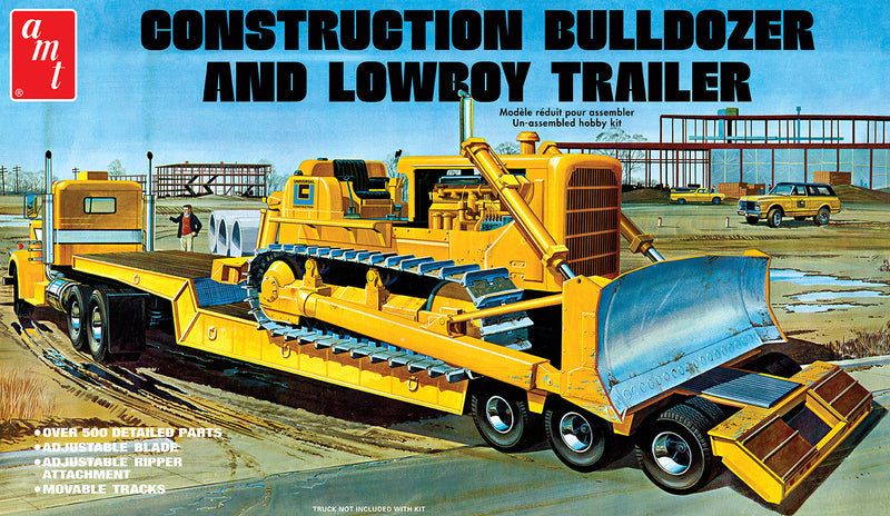 AMT1218 Lowboy Trailer & Bulldozer Combo 1:25 Scale Model Kit